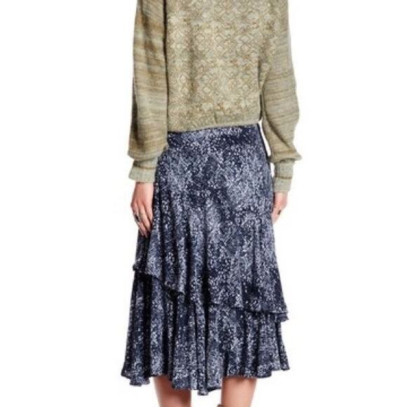 Free People Blue Kiss Me Baby Snake Print Tiered Ruffle Midi Skirt - Picture 2 of 10